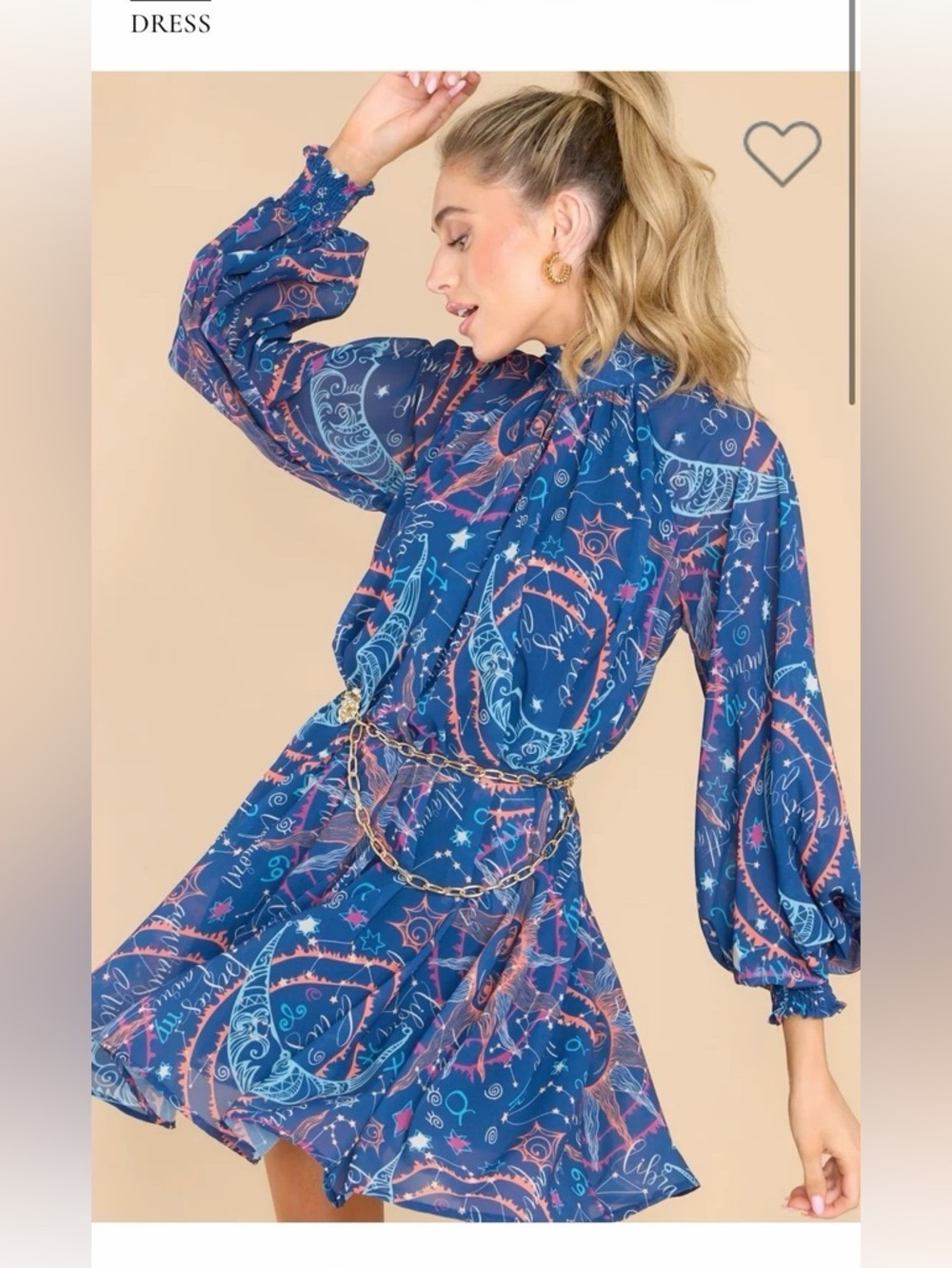 Red Dress Aura Zodiac Celestial Print Navy Tunic Dress Women’s Large